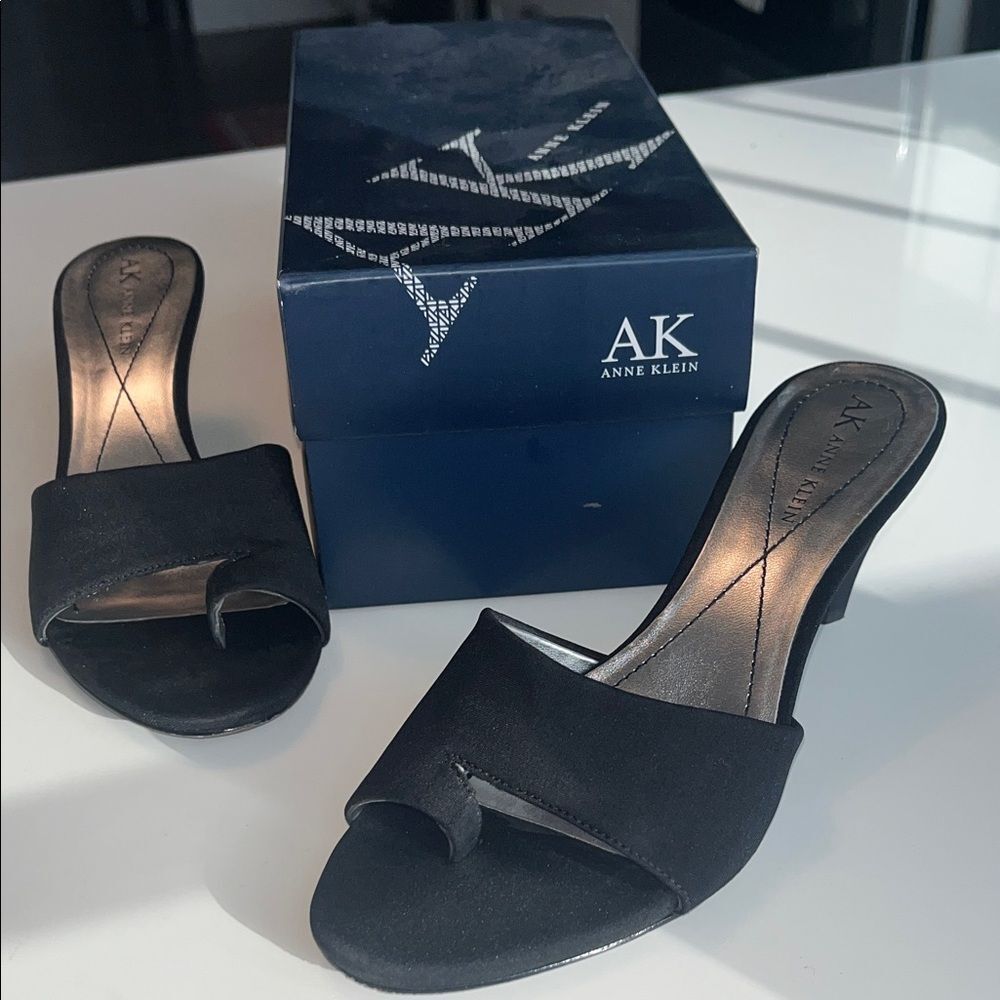 Anne Klein Black Open-Toe Slide Heels